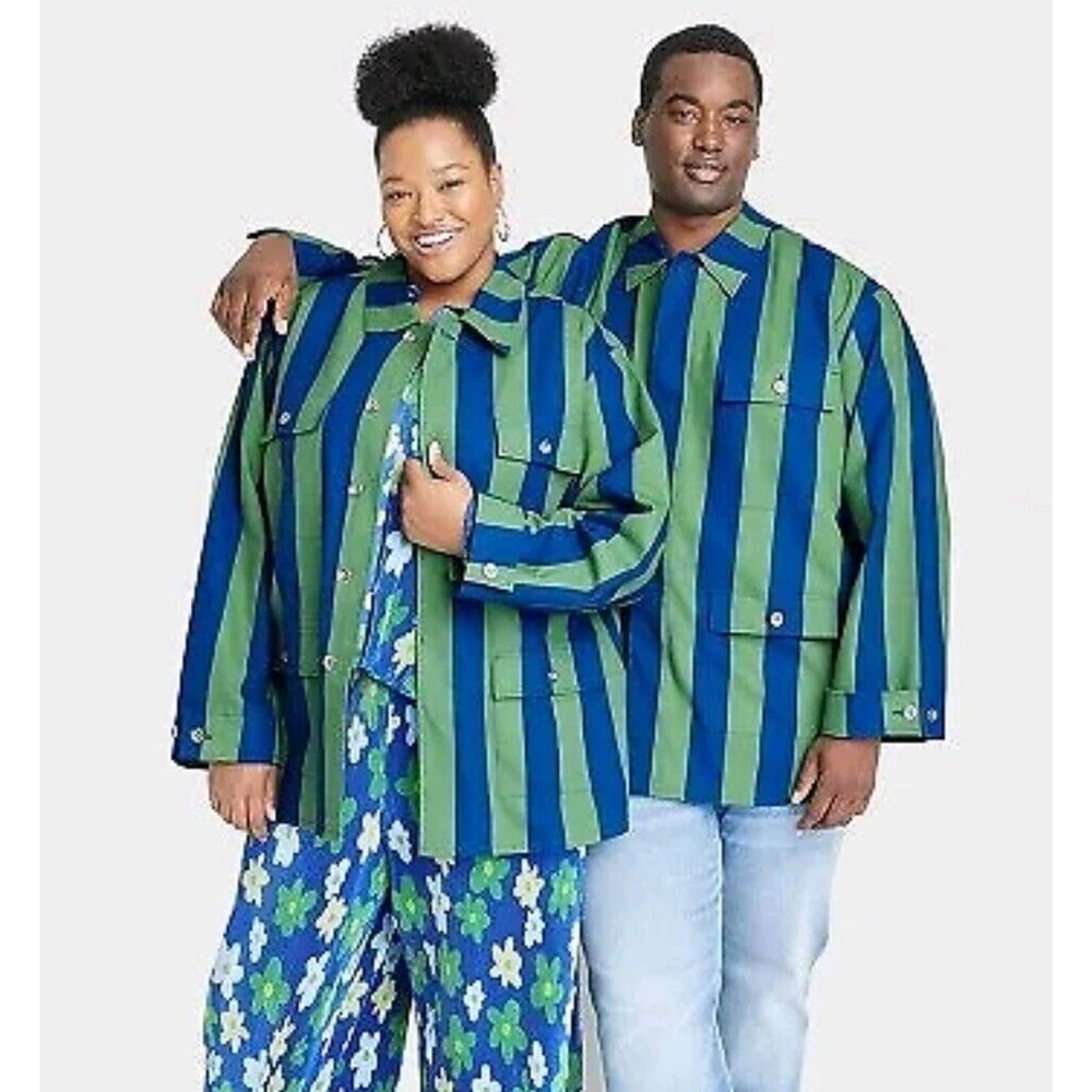 Black History Month Sammy B Adult Plus Size Jacket - Blue Striped 1X